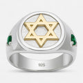 Anillo Sello Circones Esmeralda Estrella de David en Oro